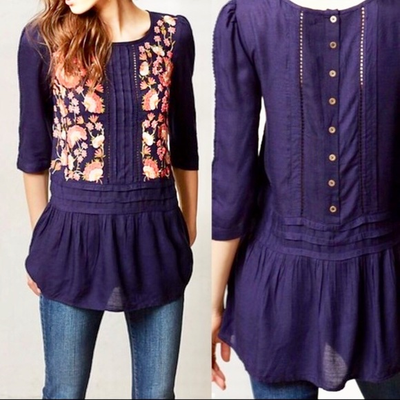 Anthropologie Tops - Anthropologie Floreat Embroidered Tunic